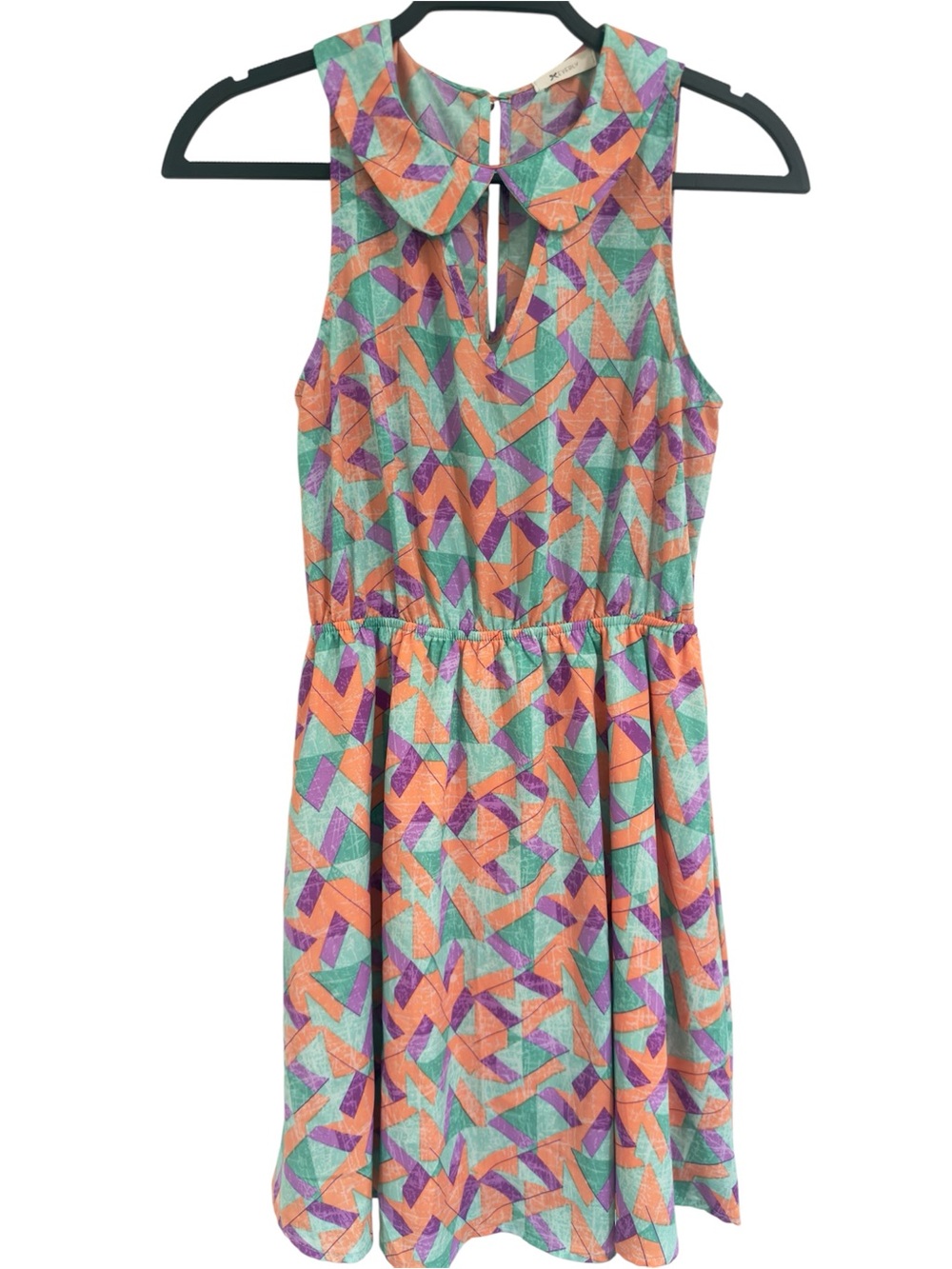 Everly Sleeveless Geometric Print Dress - Mint, Orange & Purple
